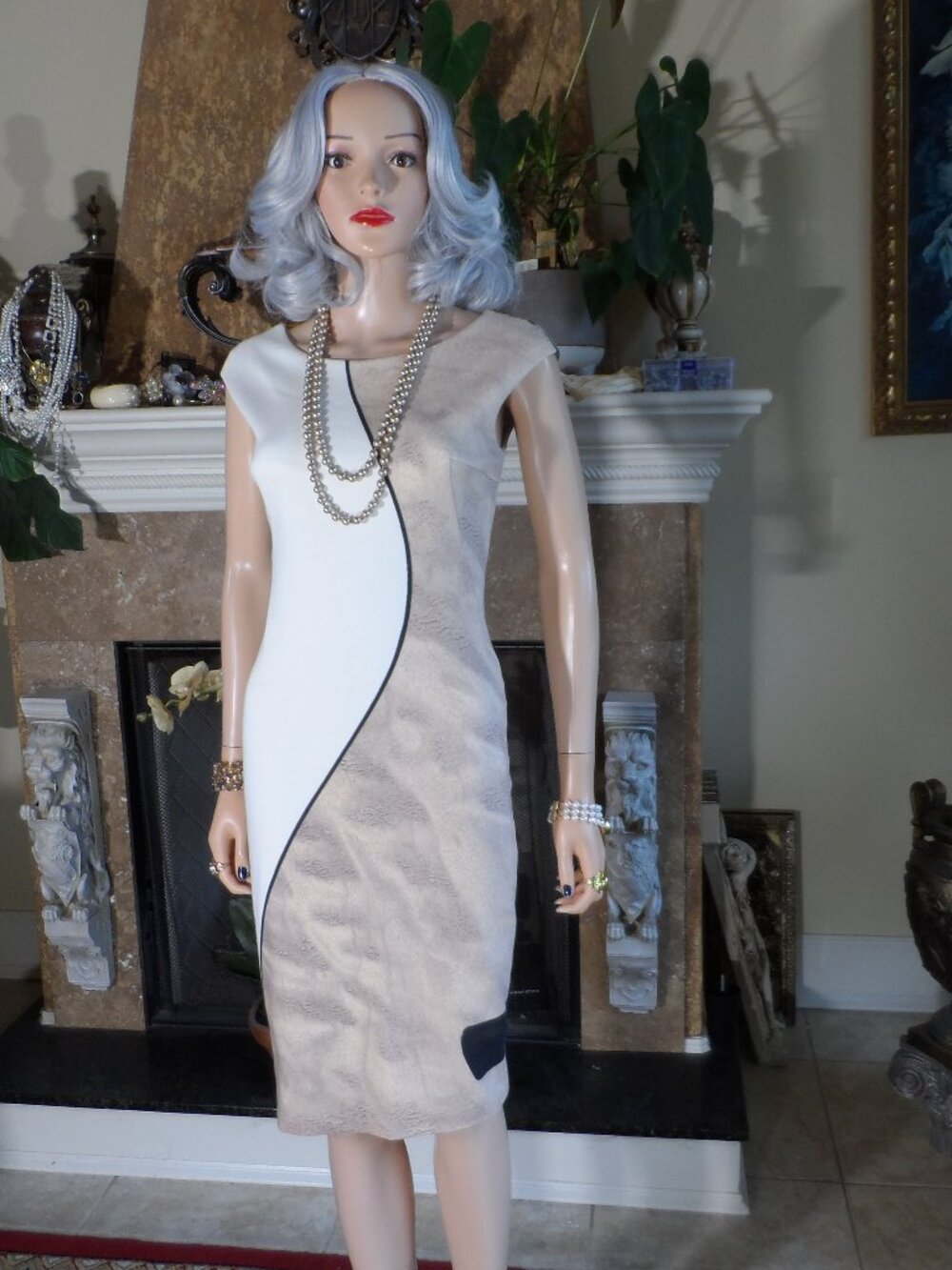New Akris Punto Ivory Abstract Print Sheath Dress Size US 6